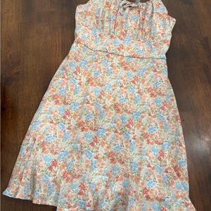 Strapless Floral Dress in Blue and Pink